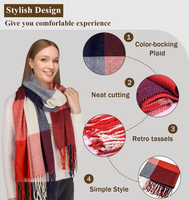 YSense Winter Scarf for Women, Fashion Long Plaid Scarves Warm Big Tartan Blanket Wrap Shawl Ladies Gifts - Image 3
